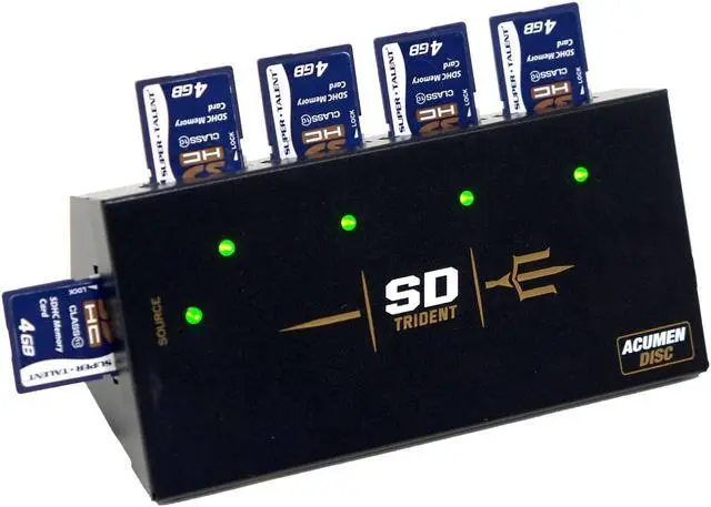 Main image of Acumen Disc SD Trident - 1 to 4 Secure Digital / MicroSD / TF Compact Duplicator - Autostart Cloner Copier (35MB per Second)