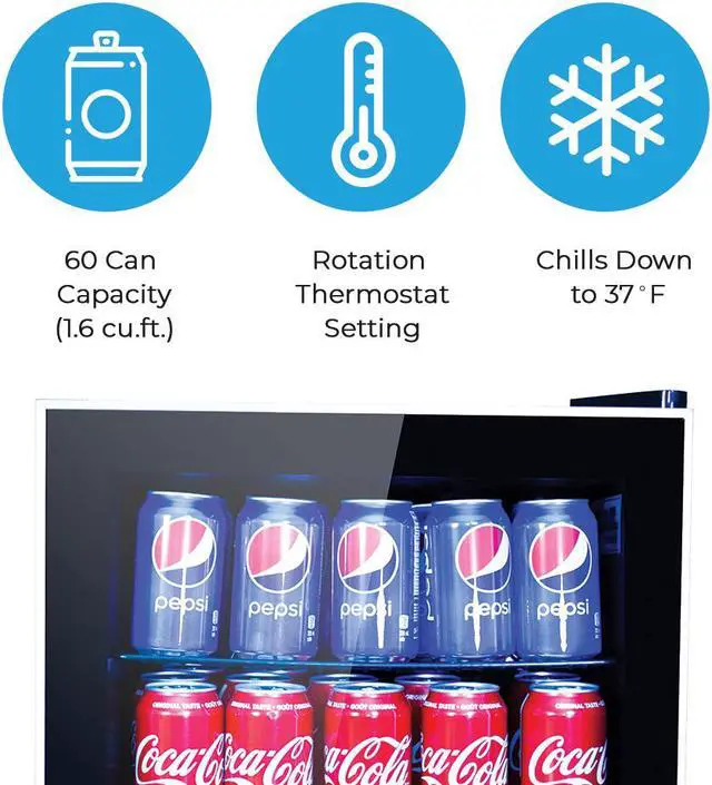 Alt view image 4 of 7 - 60 Can Beverage Refrigerator Cooler - Mini Fridge with Reversible Clear Front Glass Door for Beer Soda or Wine Drink Machine for Home, Office or Bar, 1.6cu.ft…
