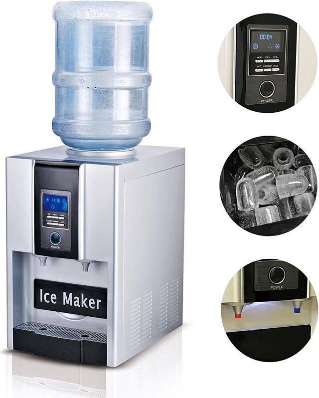 Get Ice in 5 Mins Water Cooler NYDCTHOM Countertop Ice Maker Water Dispenser Stainless Steel Kitchen Ice Machine 3 Type of Ice Easy-Touch Buttons Produces 33 lbs Bullet Type Round Ice /24H 