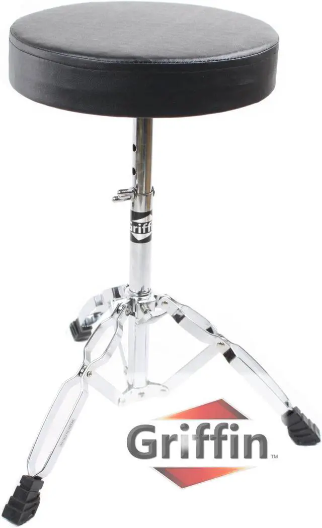 Alt view image 2 of 8 - Drum Throne Stand by GRIFFIN | Padded Drummer�s Seat | Comfortable Drum Set Percussion Chair for Adults | Professional Musicians Guitar Stool Double Braced Hardware for Practice with Adjustable Height