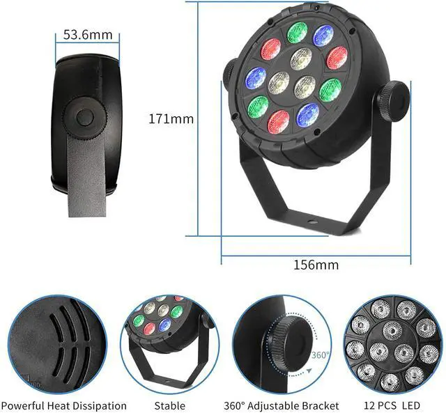 Alt view image 5 of 7 - DJ Par Lights, 12 LEDs RGB Stage Light, 14W Sound Activated Party Lights Par Lighting, Wireless IR Remote Control, for Club, Weeding, Parties, Home Gathering, Festival - 4 Pack