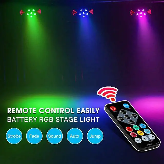 Alt view image 5 of 7 - Par Lights Battery Powered, OPPSK 18W 6LEDs RGB Stage Lights 2 Pack, Battery Powered and Remote Control, 6Hours Working Time for DJ Gigs Wedding Church Christmas Party Stage Lighting