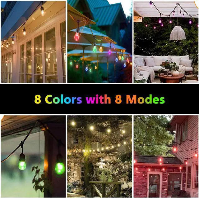 Alt view image 7 of 7 - Outdoor Colored String Lights, 50Ft RGB String Light Dimmable Waterproof LED Hanging Patio Lights with 15+1 S14 Shatterproof Edison Bulbs, Remote Control, Commercial Grade