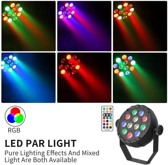 Alt view image 3 of 7 - DJ Par Lights, 12 LEDs RGB Stage Light, 14W Sound Activated Party Lights Par Lighting, Wireless IR Remote Control, for Club, Weeding, Parties, Home Gathering, Festival - 4 Pack