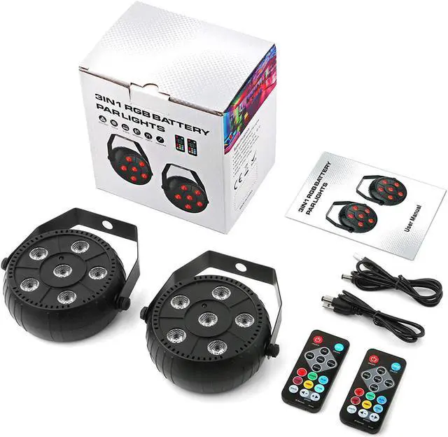 Alt view image 7 of 7 - Par Lights Battery Powered, OPPSK 18W 6LEDs RGB Stage Lights 2 Pack, Battery Powered and Remote Control, 6Hours Working Time for DJ Gigs Wedding Church Christmas Party Stage Lighting