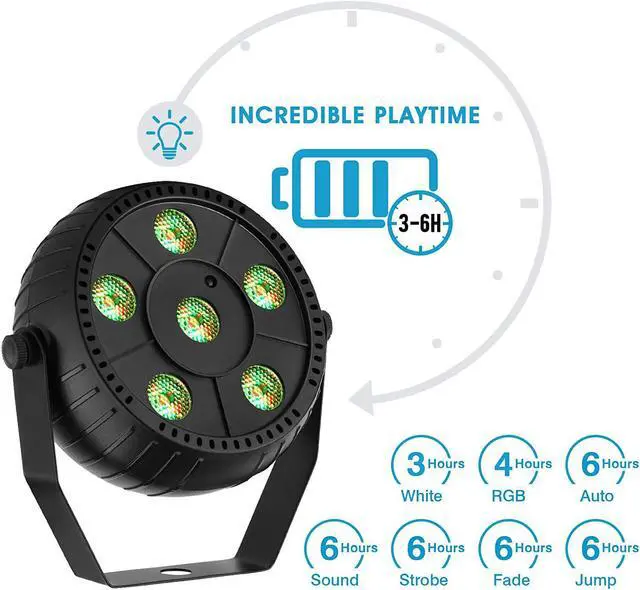Alt view image 2 of 7 - Par Lights Battery Powered, OPPSK 18W 6LEDs RGB Stage Lights 2 Pack, Battery Powered and Remote Control, 6Hours Working Time for DJ Gigs Wedding Church Christmas Party Stage Lighting