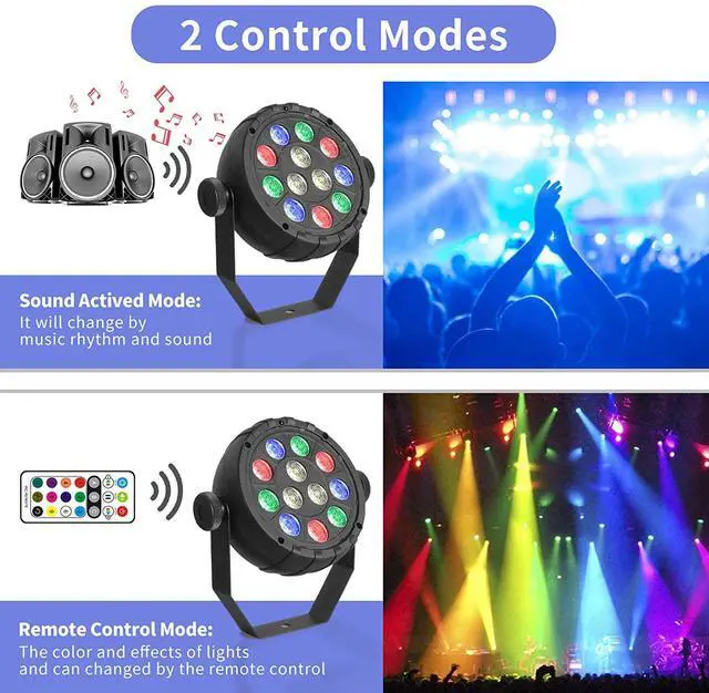 Alt view image 4 of 7 - DJ Par Lights, 12 LEDs RGB Stage Light, 14W Sound Activated Party Lights Par Lighting, Wireless IR Remote Control, for Club, Weeding, Parties, Home Gathering, Festival - 4 Pack