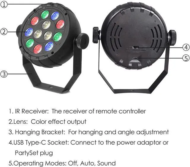 Alt view image 6 of 7 - DJ Par Lights, 12 LEDs RGB Stage Light, 14W Sound Activated Party Lights Par Lighting, Wireless IR Remote Control, for Club, Weeding, Parties, Home Gathering, Festival - 4 Pack