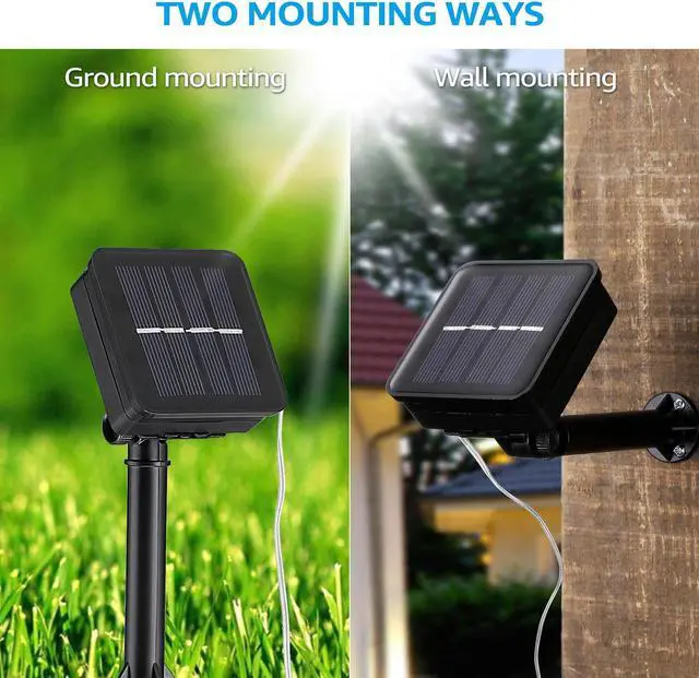 Alt view image 5 of 7 - Solar String Lights, 33ft100 LED Warm White Outdoor Copper Wire Light, 8 Modes IP65 Waterproof Fairy Lights, 600mAh Solar Powered Lights for Patio, Garden, Gate, Yard, Party, Wedding Blue