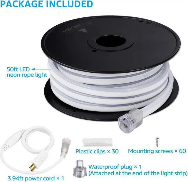 Alt view image 2 of 7 - 50ft Neon LED Rope Light, 150ft Max Connectable, 120V Flexible Light, IP67 Waterproof Lighting for Patio, Lawn, Soffit, Ambient Decoration, Red