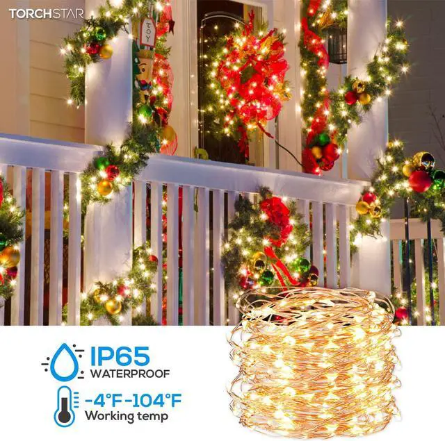 Alt view image 2 of 7 - Solar String Lights, 33ft100 LED Warm White Outdoor Copper Wire Light, 8 Modes IP65 Waterproof Fairy Lights, 600mAh Solar Powered Lights for Patio, Garden, Gate, Yard, Party, Wedding Blue
