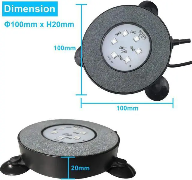 Alt view image 5 of 7 - LED Lighting Aquarium Air Stone, 3W Submersible Fish Tank Bubble Stone, RGB Color Changing Underwater Air Pump Stones