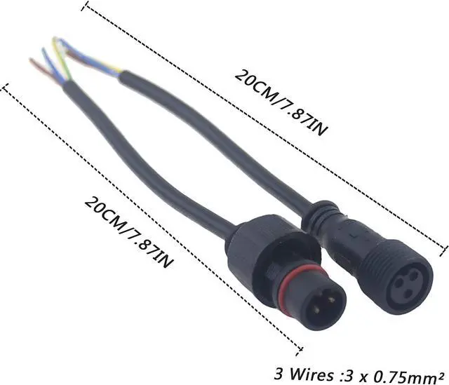 Alt view image 5 of 7 - 5 Pairs 3Pin Waterproof Electrical Connector IP65 Male Female Connectors with 18AWG 0.75m² Extension Cable for Car Truck Boat Indoor/Outdoor LED Pixel Strip String Light