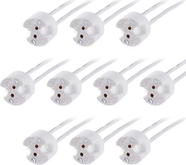 Main image of 10-Pack Bi-Pin Socket for G4, G6.35, GY6.35, GX5.3, GZ4 Base Light Bulbs, Ceramic Body with Mica Covers for Max 100W LED/Halogen/Incandescent Bulb