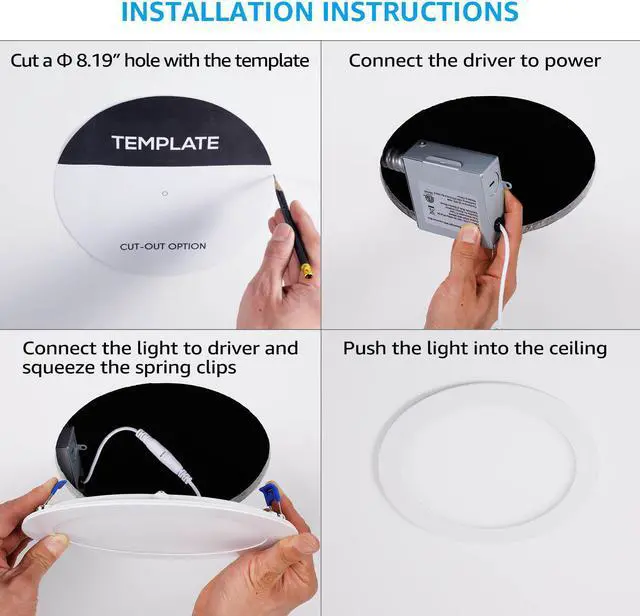Alt view image 7 of 7 - OmaiLighting 18W 8 Inch Ultra-Thin Recessed Ceiling Light with Junction Box, 2700K Soft White, 120W Eqv. Dimmable IC-rated Downlight, 1440lm, ETL & Energy Star Certified Slim Panel Light, Pack of 6