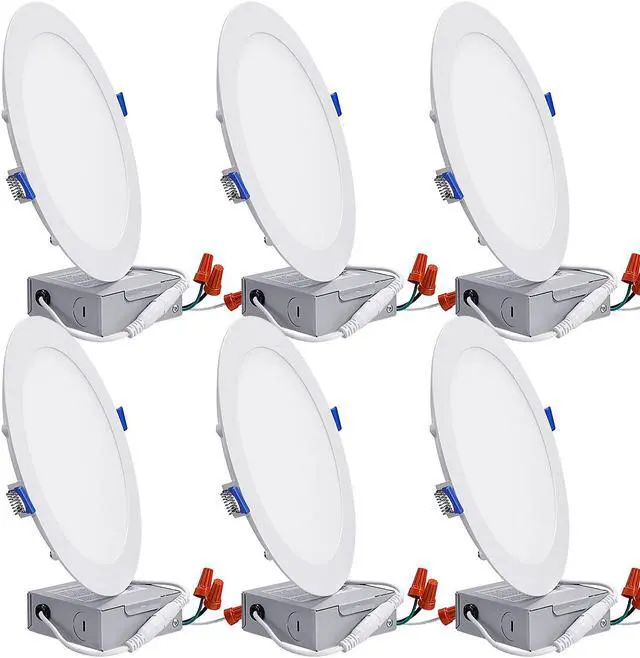 Main image of OmaiLighting 18W 8 Inch Ultra-Thin Recessed Ceiling Light with Junction Box, 2700K Soft White, 120W Eqv. Dimmable IC-rated Downlight, 1440lm, ETL & Energy Star Certified Slim Panel Light, Pack of 6