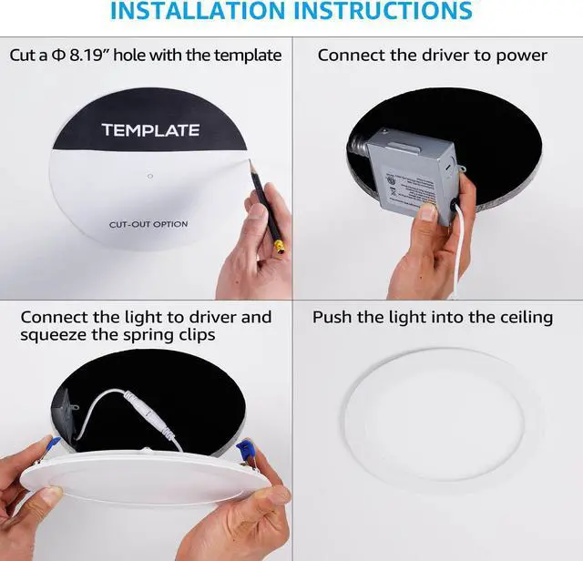 Alt view image 6 of 6 - OmaiLighting 18W 8 Inch Ultra-Thin Recessed Ceiling Light with Junction Box, 3000K Warm White, 120W Eqv. Dimmable IC-rated Downlight, 1440lm, ETL & Energy Star Certified Slim Panel Light, Pack of 6