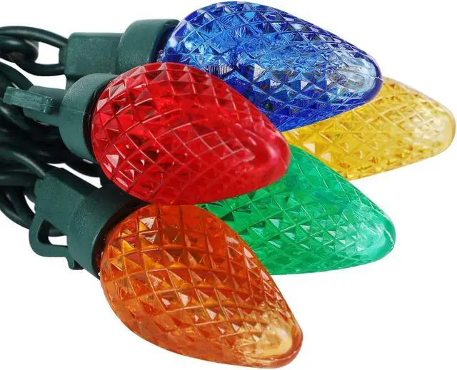 Alt view image 3 of 7 - C6 LED Christmas Lights Outdoor, 32.8ft 50 LED Multi Color String Lights, Outdoor Decorations for Christmas Tree, Patio, Garden, Yard, Green Wire, UL Listed