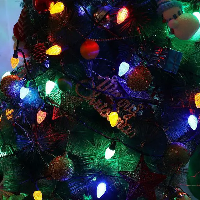 Alt view image 4 of 7 - C6 LED Christmas Lights Outdoor, 32.8ft 50 LED Multi Color String Lights, Outdoor Decorations for Christmas Tree, Patio, Garden, Yard, Green Wire, UL Listed