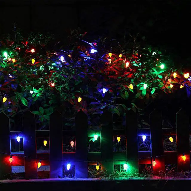 Alt view image 5 of 7 - C6 LED Christmas Lights Outdoor, 32.8ft 50 LED Multi Color String Lights, Outdoor Decorations for Christmas Tree, Patio, Garden, Yard, Green Wire, UL Listed