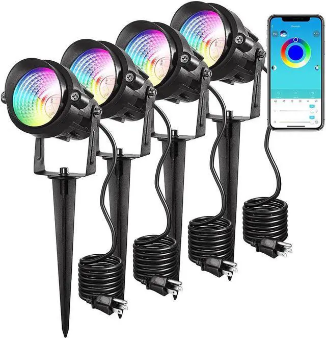 Main image of OmaiLighting 4 pack Landscape Lights Outdoor, Color Change Led Stage Landscape Lighting,RGB Bluetooth Smart Floodlights APP Control,16 Million Colors Spotlight Flood Lamp for Garden Yard