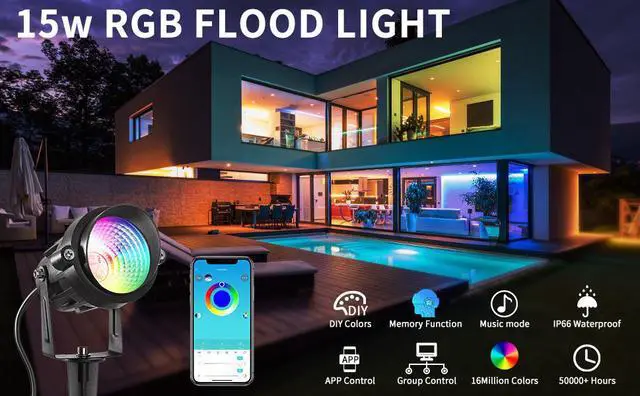 Alt view image 3 of 7 - OmaiLighting 4 pack Landscape Lights Outdoor, Color Change Led Stage Landscape Lighting,RGB Bluetooth Smart Floodlights APP Control,16 Million Colors Spotlight Flood Lamp for Garden Yard