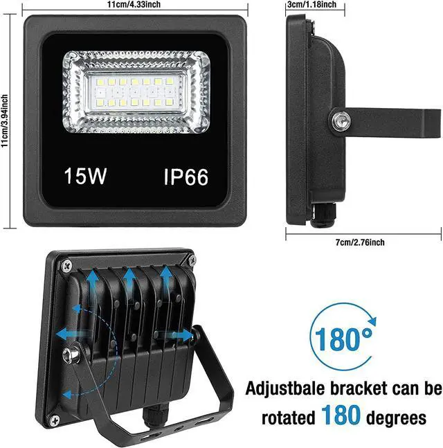 Alt view image 2 of 7 - Led Flood Light 100W Equivalent,Outdoor Color Change Led Stage Landscape Lighting,15W RGB Bluetooth Smart Floodlights APP Control,16 Million Colors,Timing Music Sync,IP66 Waterproof,US 3-Plug(2 Pack)