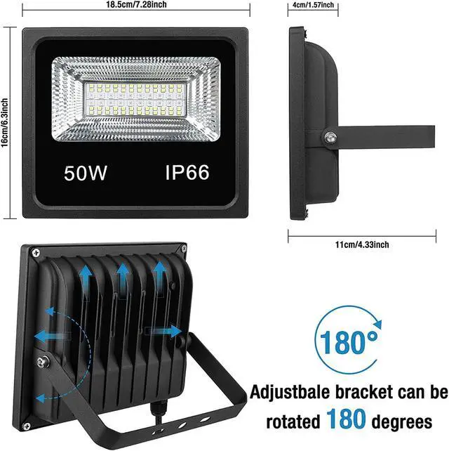 Alt view image 2 of 7 - Led Flood Light Outdoor Color Changing Led Stage Landscape Lighting, 50W RGB Bluetooth Smart Floodlights Outdoor APP Control,16 Million Colors,Timing,Music Sync, IP66 Waterproof US 3-Plug (2 Pack)