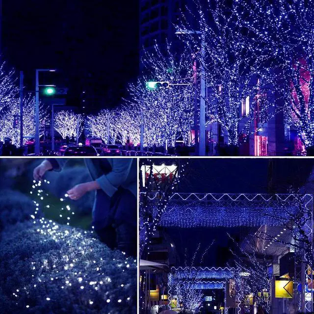 Alt view image 3 of 6 - OmaiLighting 100FT White Christmas Lights Outdoor, 300LED Mini String Lights 8 Modes, Christmas Tree Lights Green Wire, Connectable Holiday Fairy Lights for Garden Yard Wedding Party Home Blue
