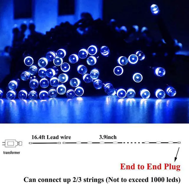 Alt view image 4 of 6 - OmaiLighting 100FT White Christmas Lights Outdoor, 300LED Mini String Lights 8 Modes, Christmas Tree Lights Green Wire, Connectable Holiday Fairy Lights for Garden Yard Wedding Party Home Blue