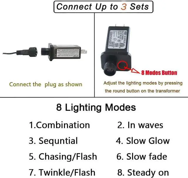 Alt view image 5 of 6 - OmaiLighting 100FT White Christmas Lights Outdoor, 300LED Mini String Lights 8 Modes, Christmas Tree Lights Green Wire, Connectable Holiday Fairy Lights for Garden Yard Wedding Party Home Multicolor