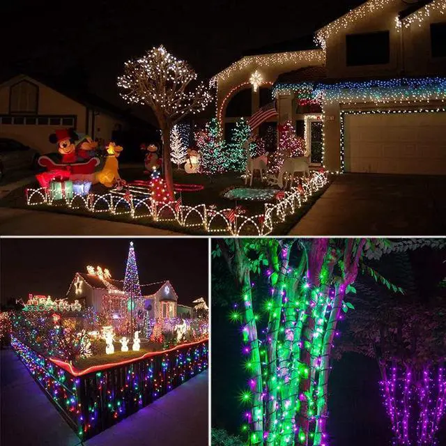 Alt view image 3 of 6 - OmaiLighting 100FT White Christmas Lights Outdoor, 300LED Mini String Lights 8 Modes, Christmas Tree Lights Green Wire, Connectable Holiday Fairy Lights for Garden Yard Wedding Party Home Multicolor