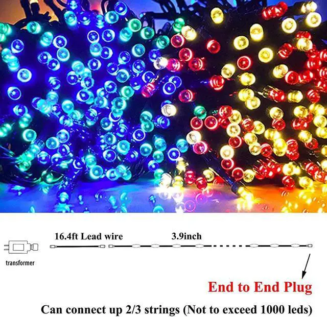 Alt view image 4 of 6 - OmaiLighting 100FT White Christmas Lights Outdoor, 300LED Mini String Lights 8 Modes, Christmas Tree Lights Green Wire, Connectable Holiday Fairy Lights for Garden Yard Wedding Party Home Multicolor