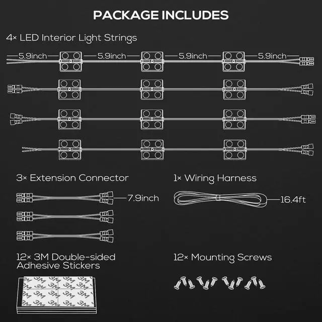 Alt view image 7 of 7 - LED Interior Light Kit for Auto Vehicle, 48 LEDs, Wet Location Applicable, 5000K Daylight White, UL-listed Lighting Kit for Van, Boat, Truck, Caravan, Sprinter, LWB, Dome Roof Ceiling Lights