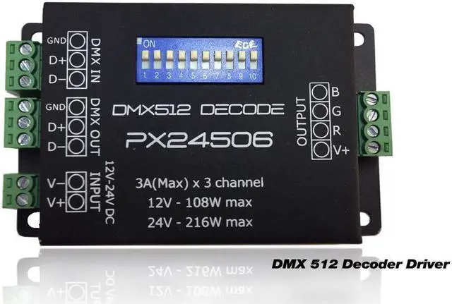 Alt view image 3 of 7 - DC12-24V 3 Channels DMX 512 Decoder - DMX Driver Controller for LED Lights and DMX Devices
