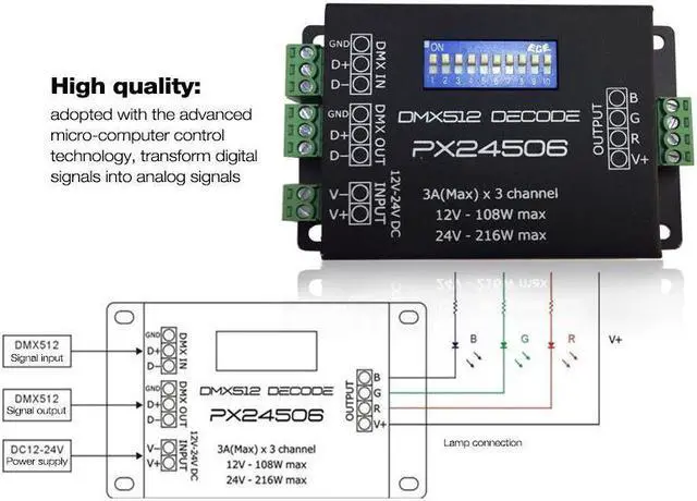 Alt view image 6 of 7 - DC12-24V 3 Channels DMX 512 Decoder - DMX Driver Controller for LED Lights and DMX Devices