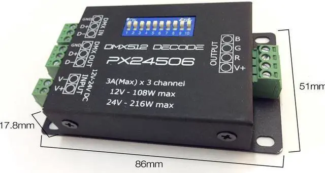 Alt view image 7 of 7 - DC12-24V 3 Channels DMX 512 Decoder - DMX Driver Controller for LED Lights and DMX Devices
