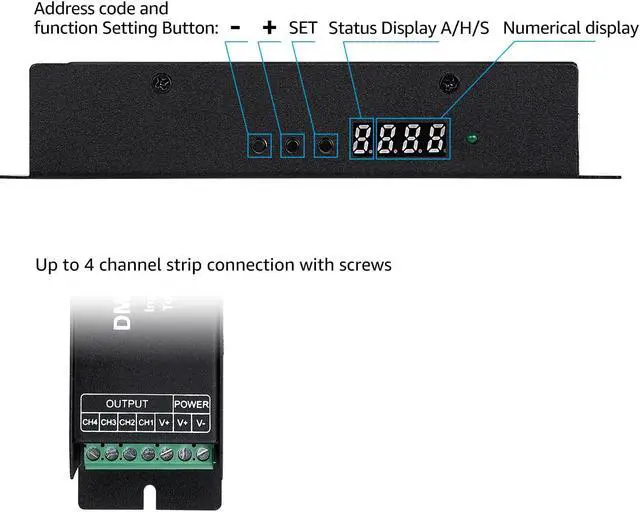 Alt view image 5 of 7 - 4 Channel DMX Digital Tube DMX512 Decoder, Effective 4 Channel Output, 12-24V LED Light Converter, 44A Constant Current, RGBW/ CCT