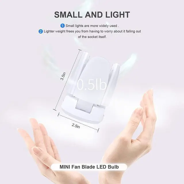 Alt view image 5 of 7 - 2 Pack LED Light Bulb 40 Watt (200W Equivalent), E26 Base 6500K Daylight Garage Light,Bright Deformable Ceiling Home Lighting for Attic Workbench Porch Basement,Mini Fan Blade LED Bulbs