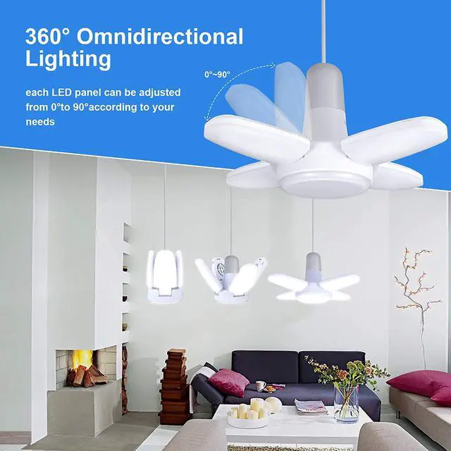 Alt view image 2 of 7 - 2 Pack LED Light Bulb 40 Watt (200W Equivalent), E26 Base 6500K Daylight Garage Light,Bright Deformable Ceiling Home Lighting for Attic Workbench Porch Basement,Mini Fan Blade LED Bulbs
