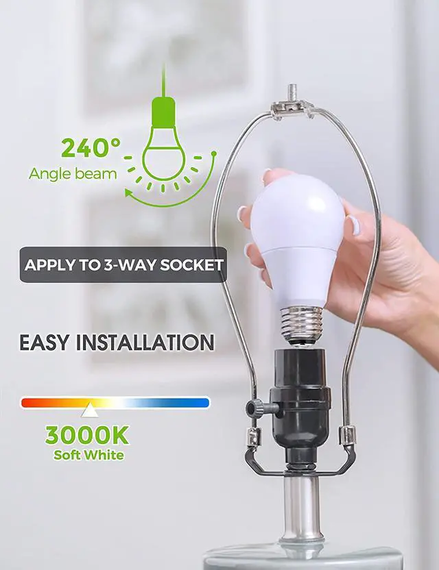 Alt view image 5 of 7 - LED 3-Way A21 Light Bulbs, Bedside Lamp Bulbs, Energy Star & UL-Listed,  50/100/150W Equivalent, Dimmable E27 Base LED Light Bulb for Floor Lamp, Table Lamp, Desk Lamps, Pack of 2 6000K