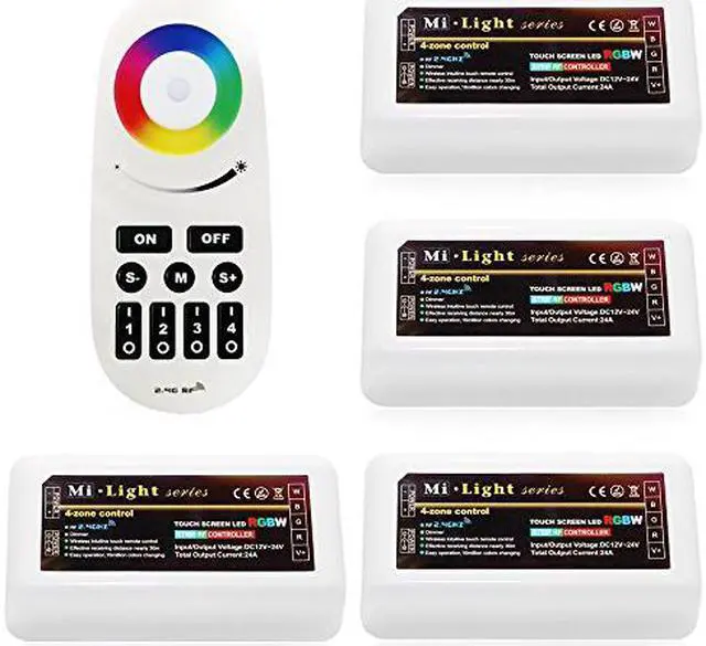 Alt view image 3 of 7 - WiFi Compatible RGB+White Controller Kit: 4pcs RGBW Multi Zone Controllers + RF Remote - 4-zone RGBW LED Controller - Compatible with Smartphone/Tablet PC (Hub not included)