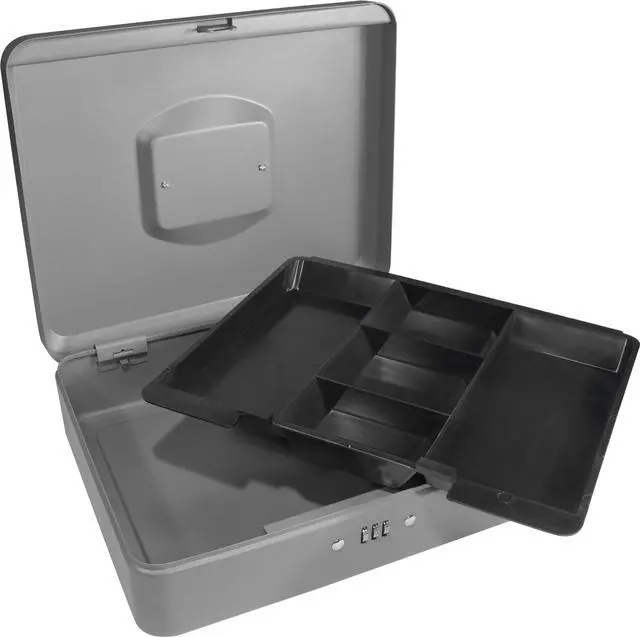 Alt view image 2 of 13 - 12 Inch Gray Cash Box with Combination Lock