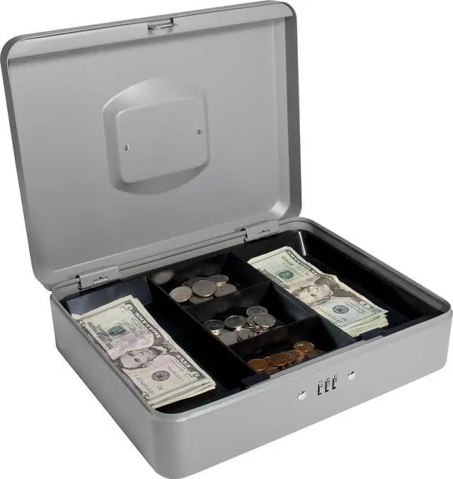 Alt view image 3 of 13 - 12 Inch Gray Cash Box with Combination Lock