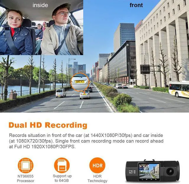 Alt view image 5 of 7 - Vantrue N2 Dual Dash Cam - 1080P FHD +HDR Front and Back Wide Angle Dual Lens In Car 1.5" LCD Dashboard Camera DVR Video Recorder with G-Sensor, Parking Mode & Super Night Vision