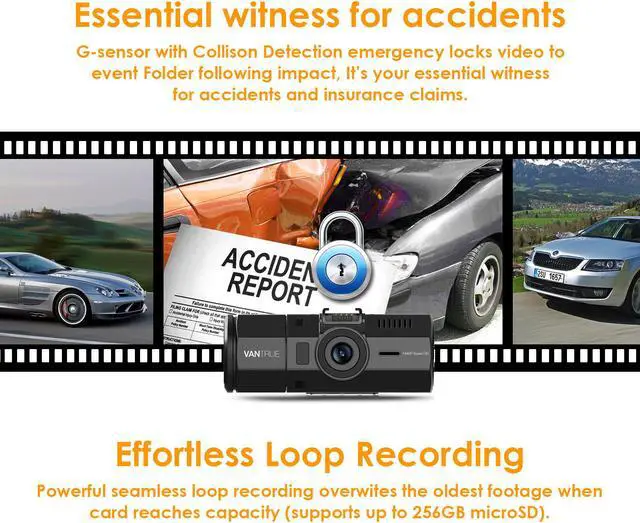 Alt view image 5 of 7 - Vantrue N2 Pro Uber Dual Dash Cam Infrared Night Vision, Dual Channel 1080P Front and Inside, 2.5K Single Front Car Accident Dash Camera, 24hr Motion Sensor Parking Mode, Support 256GB max