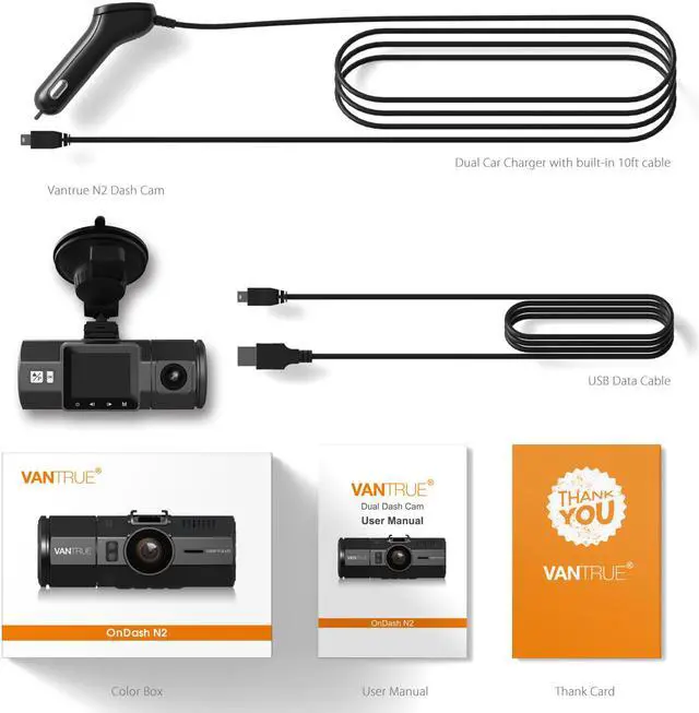 Alt view image 7 of 7 - Vantrue N2 Dual Dash Cam - 1080P FHD +HDR Front and Back Wide Angle Dual Lens In Car 1.5" LCD Dashboard Camera DVR Video Recorder with G-Sensor, Parking Mode & Super Night Vision