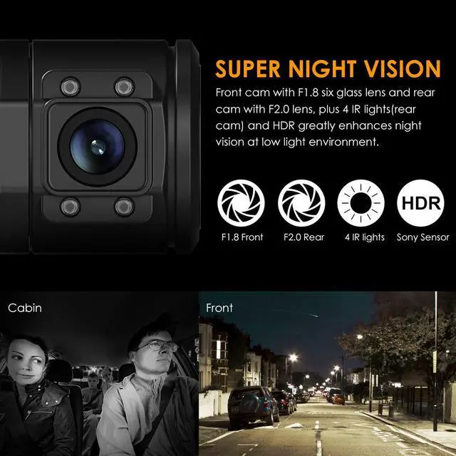 Alt view image 3 of 7 - Vantrue N2 Pro Uber Dual Dash Cam Infrared Night Vision, Dual Channel 1080P Front and Inside, 2.5K Single Front Car Accident Dash Camera, 24hr Motion Sensor Parking Mode, Support 256GB max