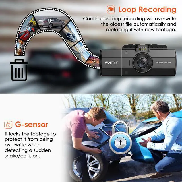 Alt view image 5 of 7 - Vantrue N2S-G 4K Dash Cam for Uber, Dual 1440P Front and Inside Dash Camera with GPS, Car Dashboard Camera with Infrared Night Vision, Parking Mode, Motion Sensor, Capacitor, Support 256GB MAX