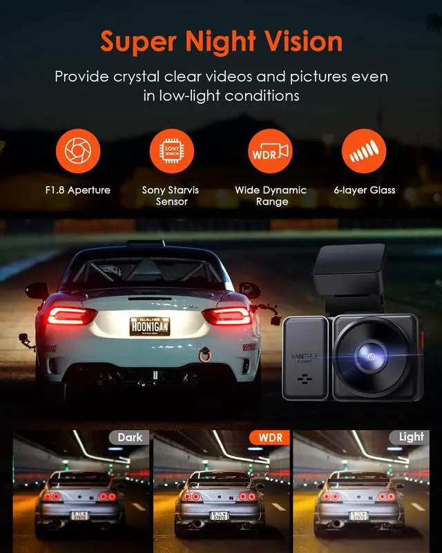 Alt view image 7 of 7 - Vantrue E2 -G 2.5K WiFi Dual Dash Cam with GPS, Voice Control Front and Rear 1944P+1944P 2.45" Mini Car Dash Camera, Buffered Parking Mode, 160°, WDR, Night Vision, Supercapacitor, Support 512GB Max